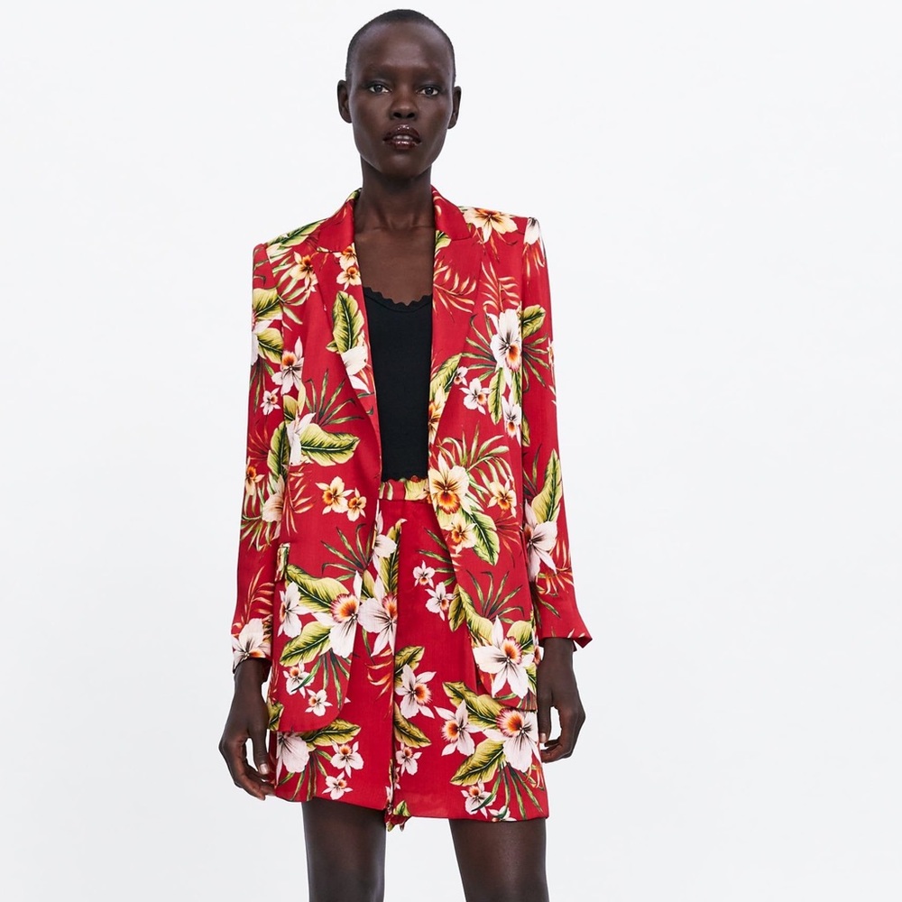 Zara silk red floral Blazer (COORD)